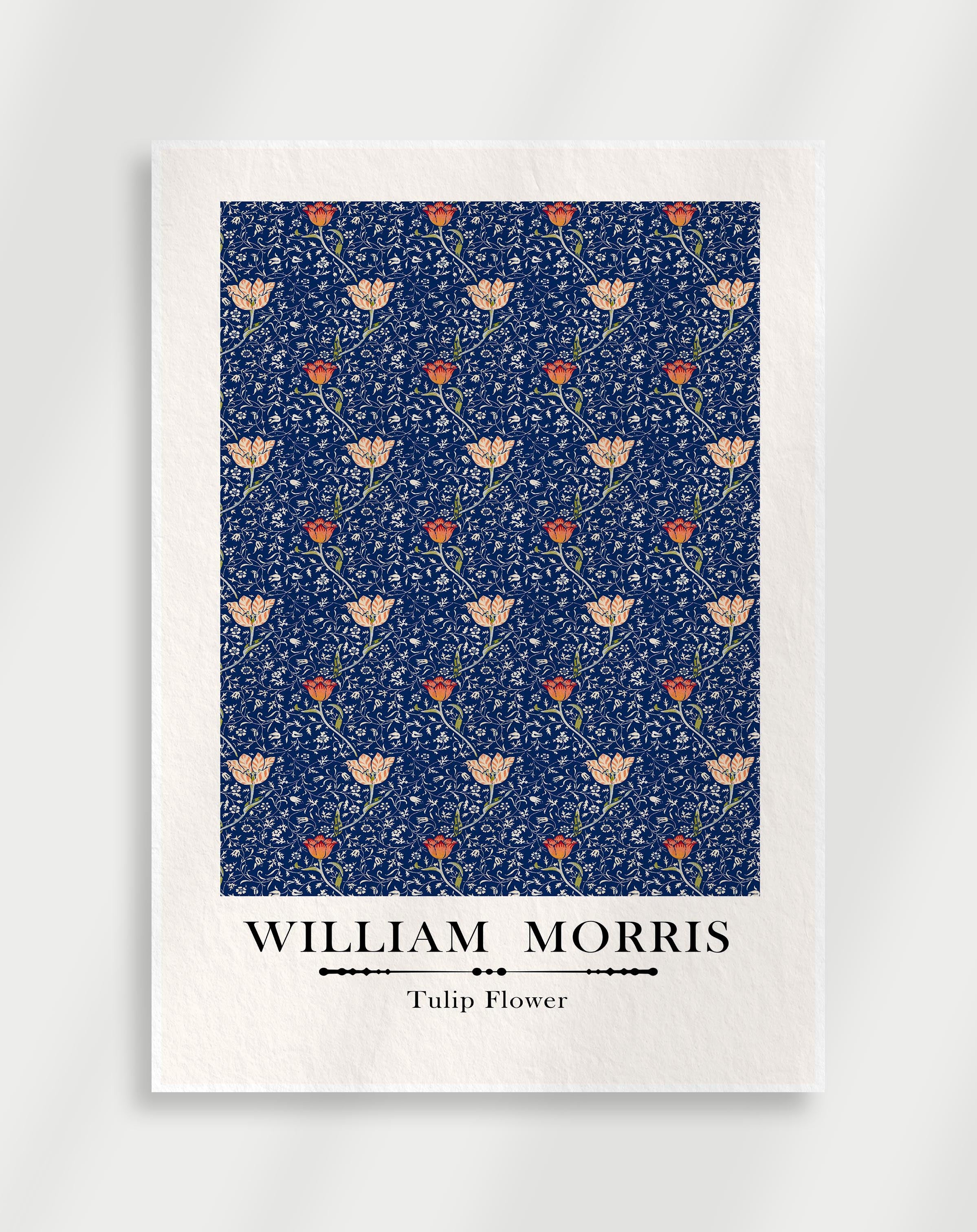 Vintage botanical tulip wall art with detailed leaves and flowers by William Morris