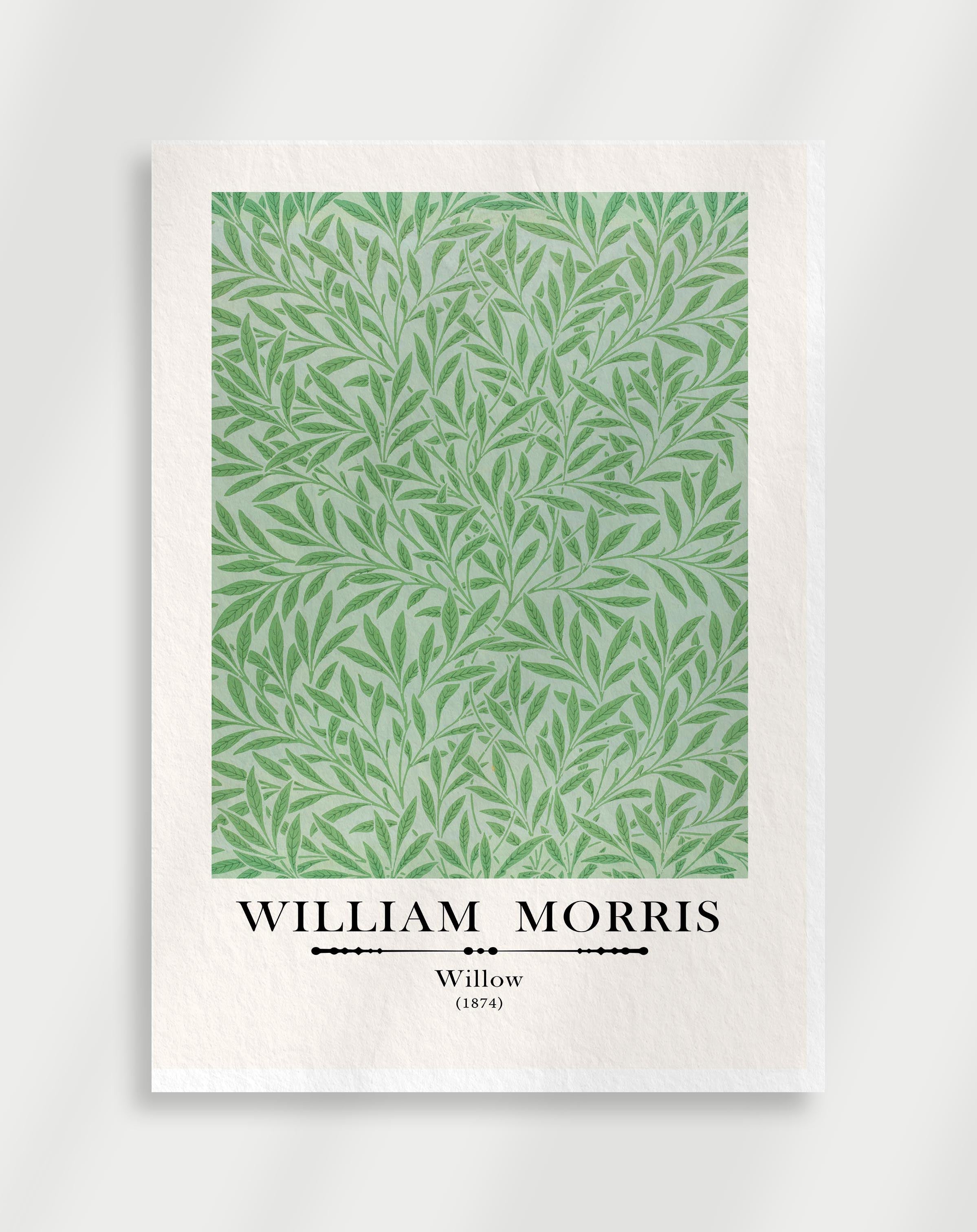 Vintage botanical willow pattern wall art with soft green leaves by William Morris