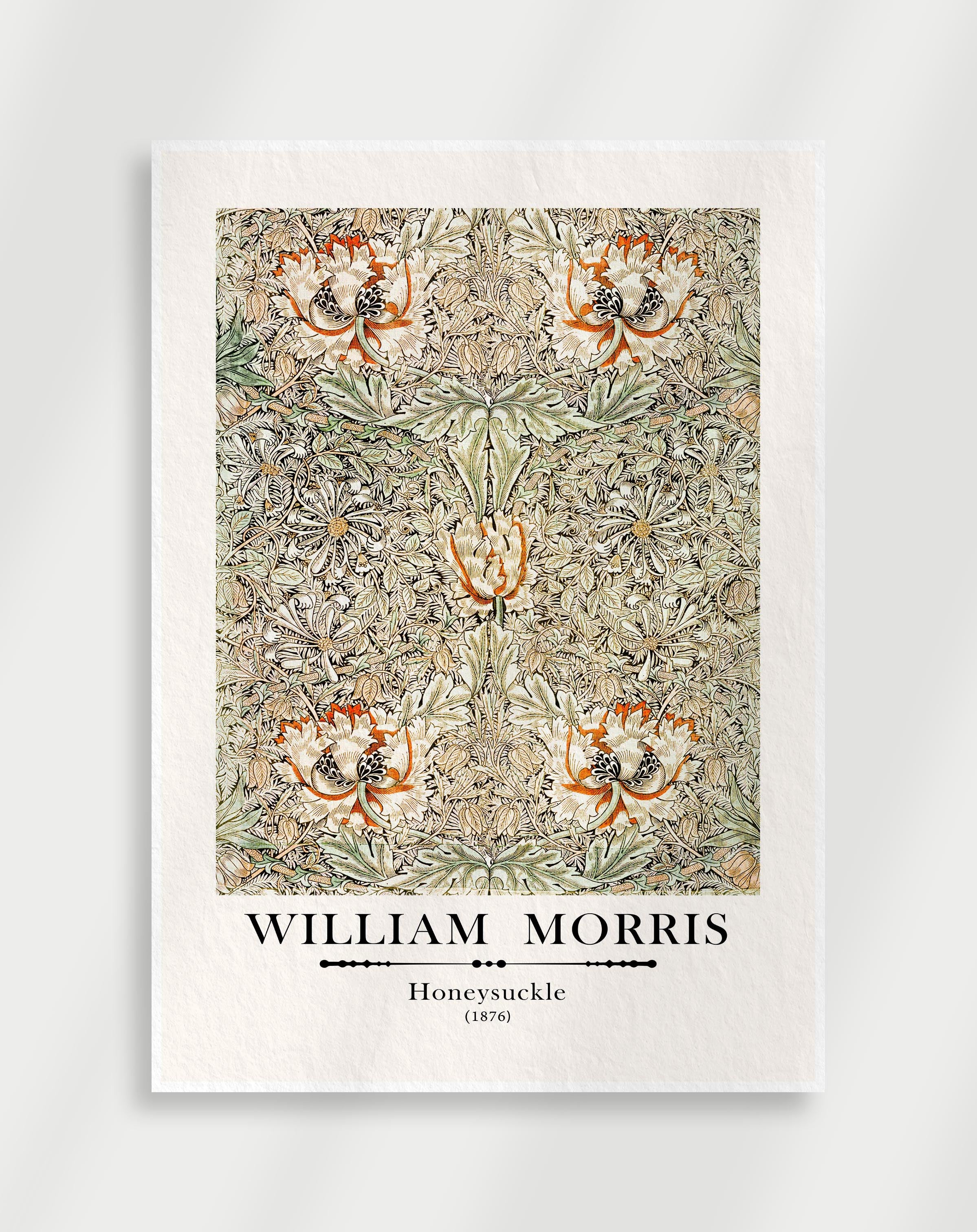 Vintage botanical honeysuckle wall art with flowing vines by William Morris