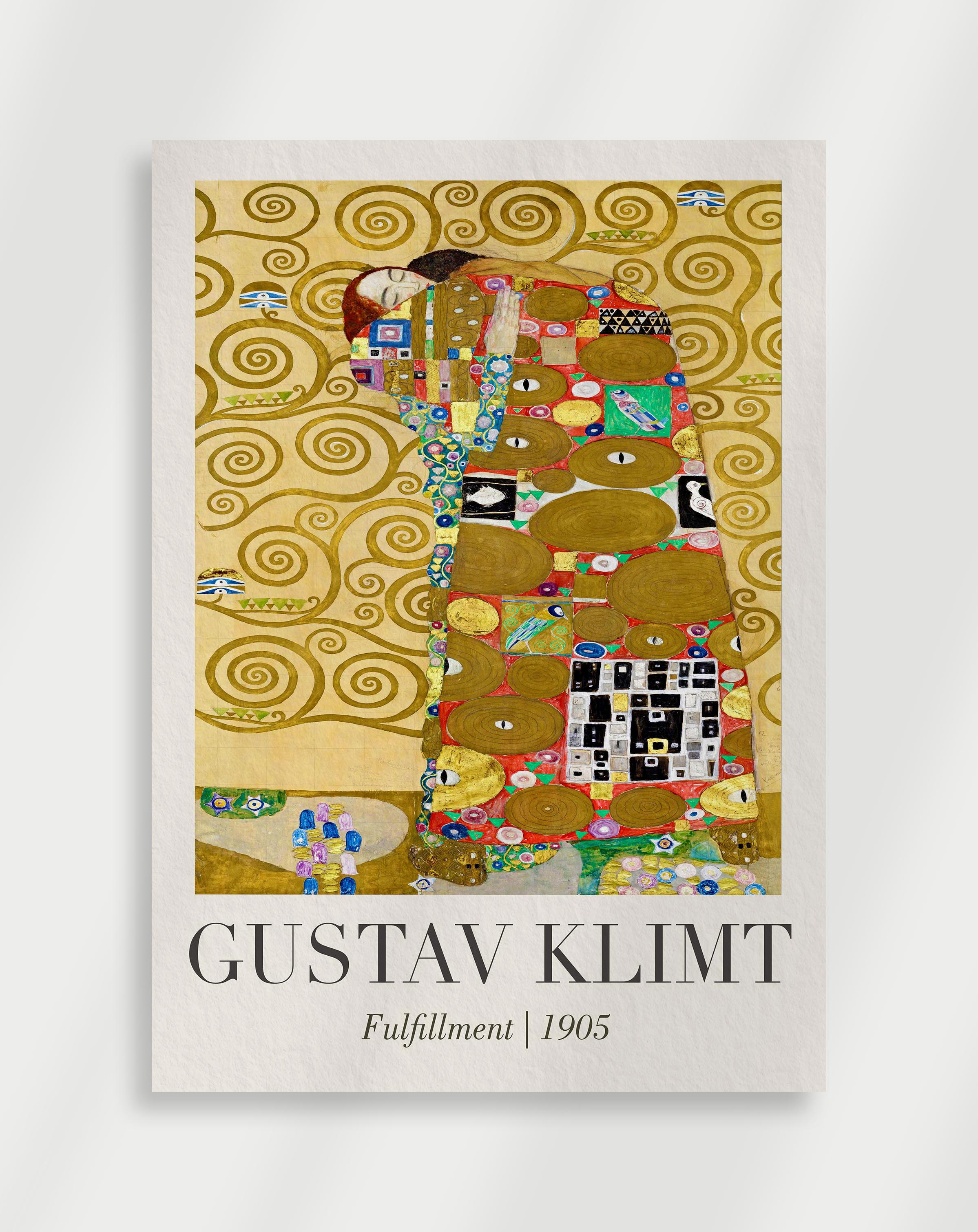 Gustav Klimt Fulfillment poster with golden patterns and Art Nouveau design