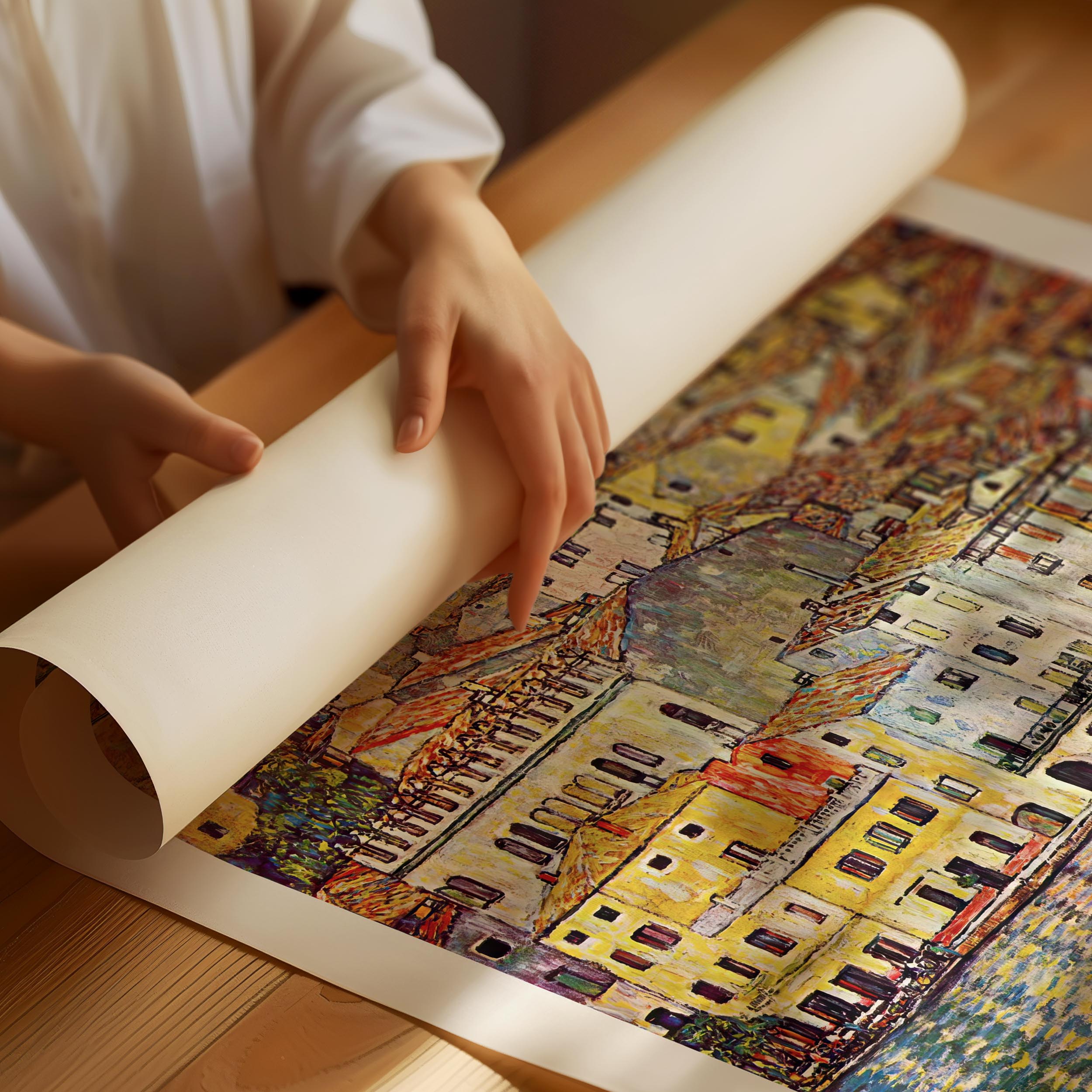 Gustav Klimt Malcesine Lake Garda poster with colorful houses and lake view
