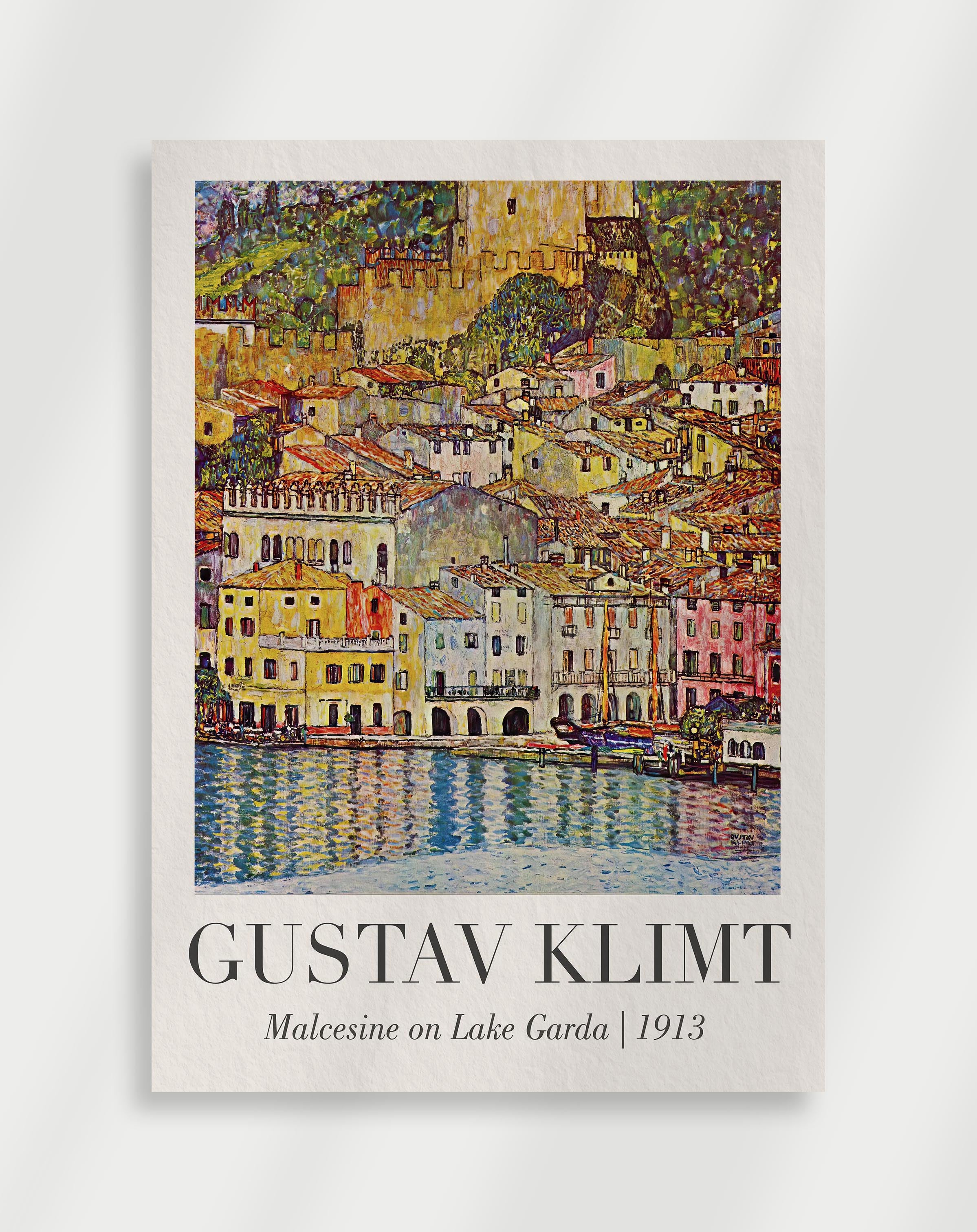Gustav Klimt Malcesine Lake Garda poster with colorful houses and lake view