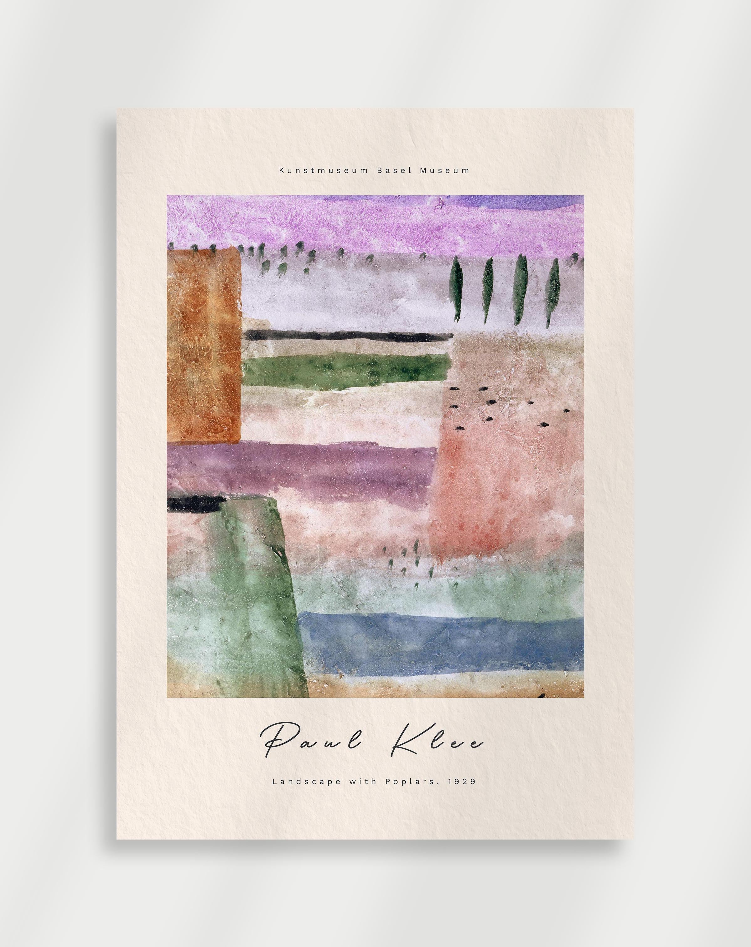 Soft abstract landscape with muted colors and minimal shapes inspired by Paul Klee