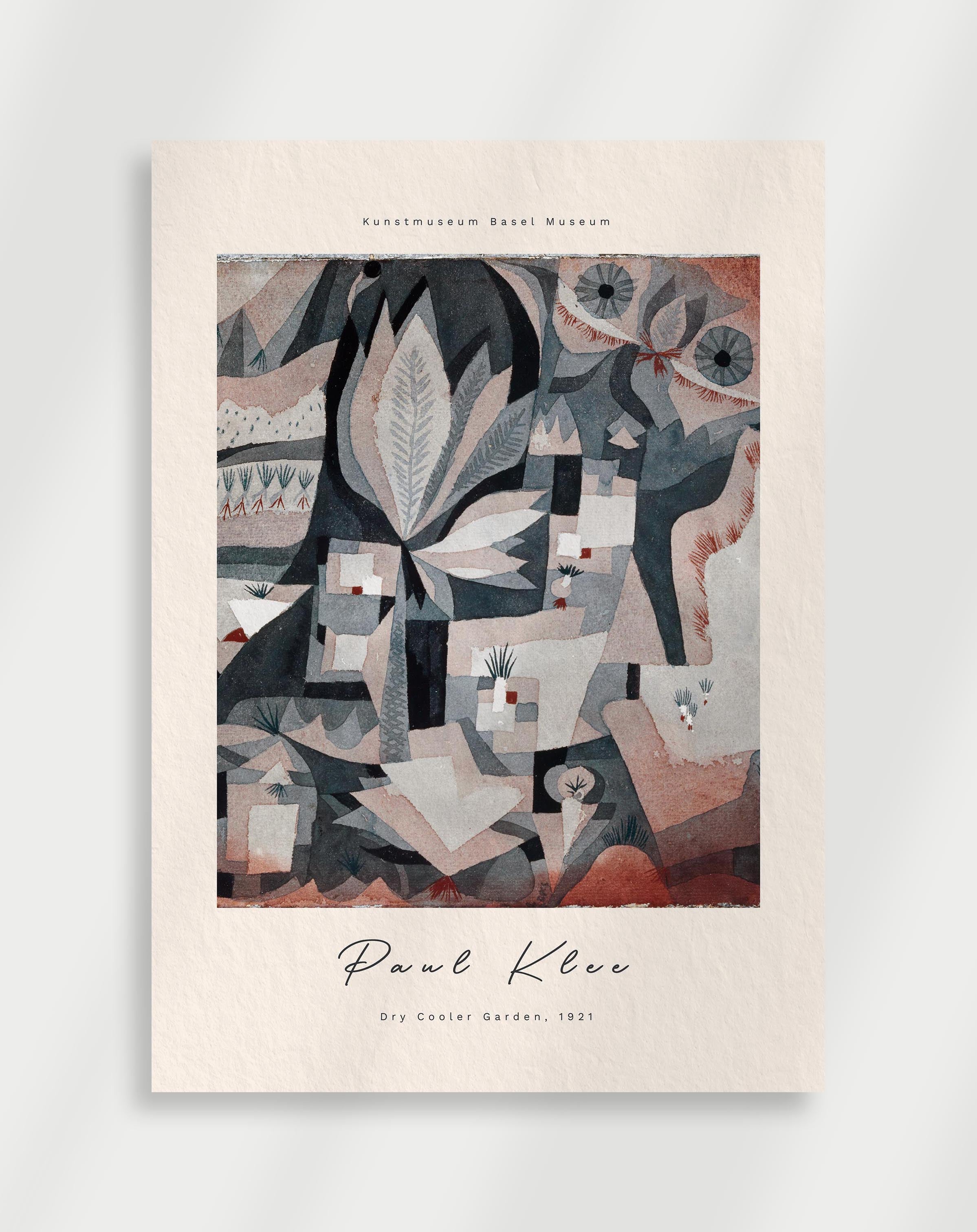 Muted abstract composition with earthy tones and geometric forms