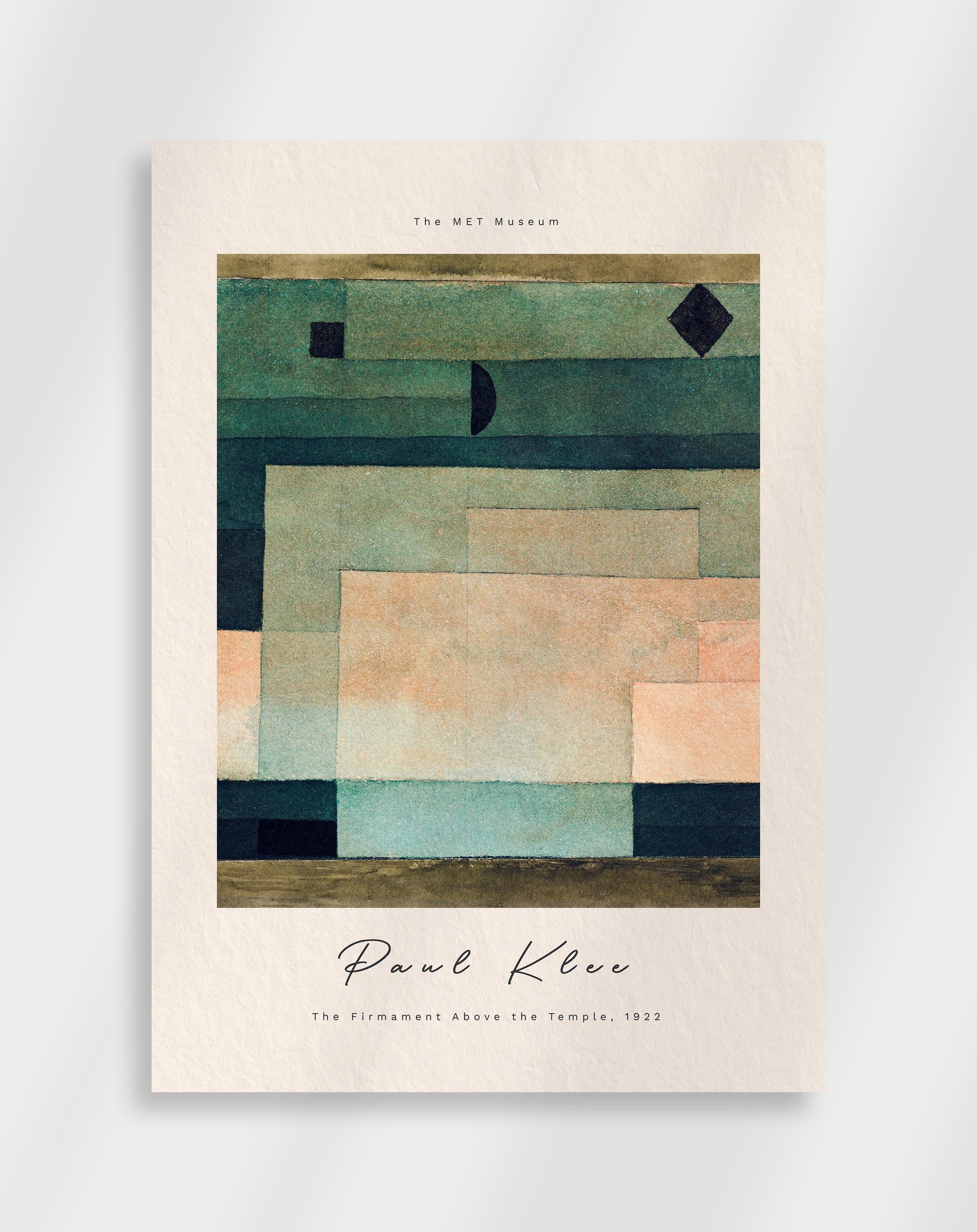 Neutral toned abstract poster with layered geometric rectangles and soft textures