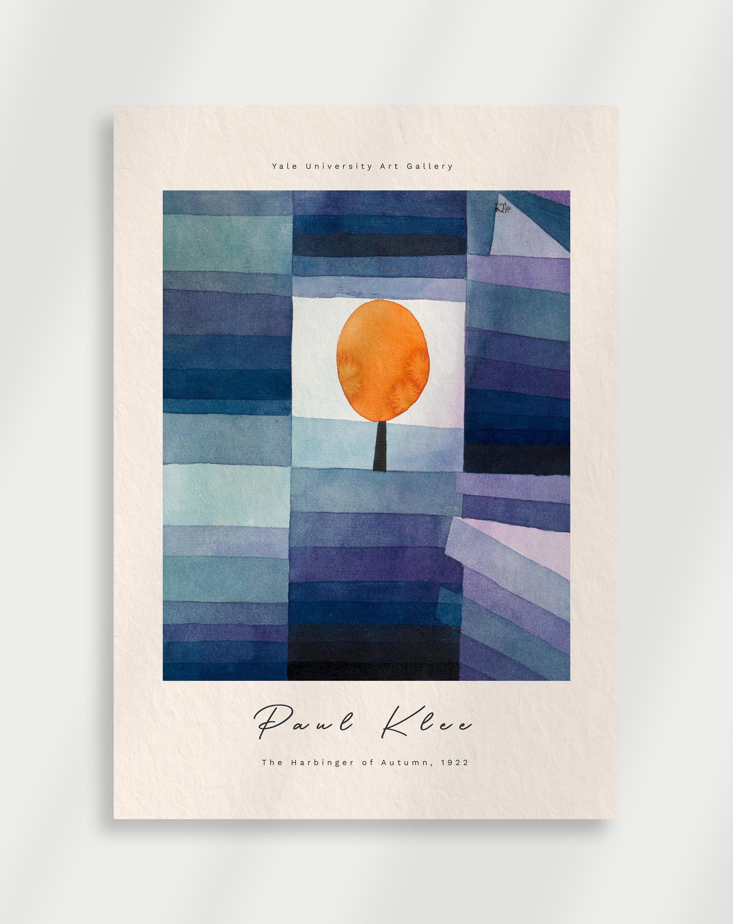 Abstract landscape with blue tones and orange circle resembling sunset