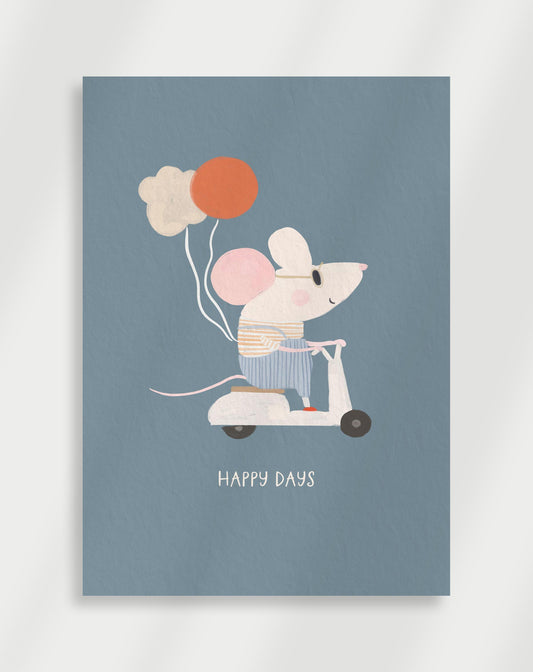 Poster med mus på skoter