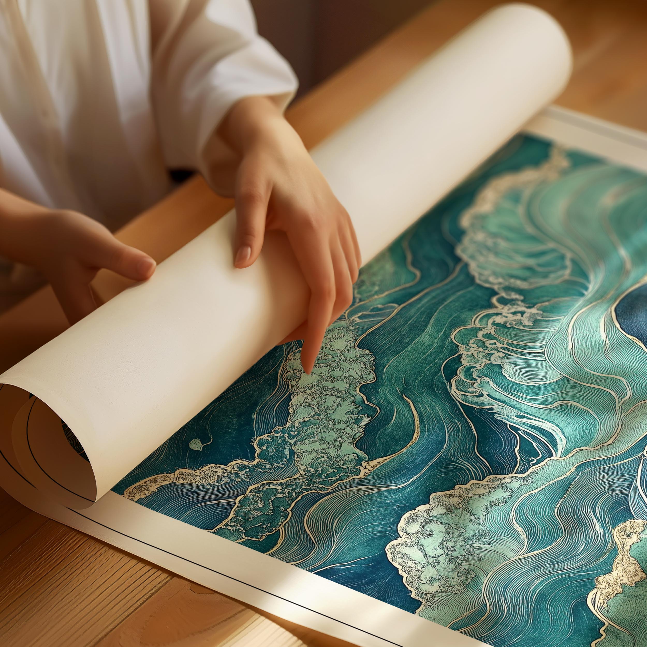 Japandi poster with balanced abstract shapes and soft tones