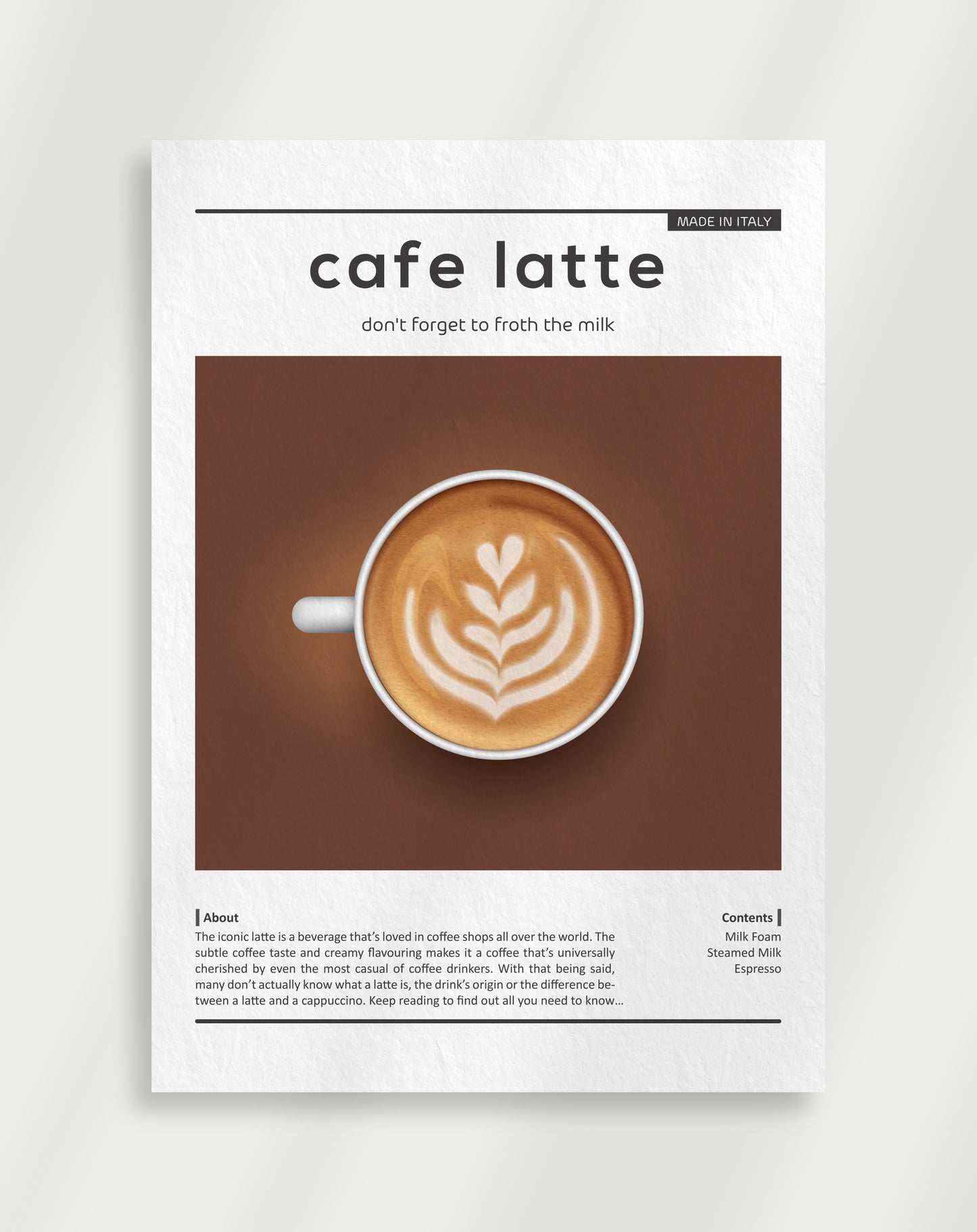 Cafe Latte Kaffe Poster