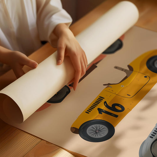 Three vintage race cars Poster