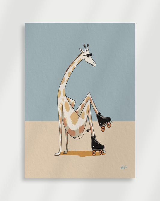 Giraffe roller skating Poster
