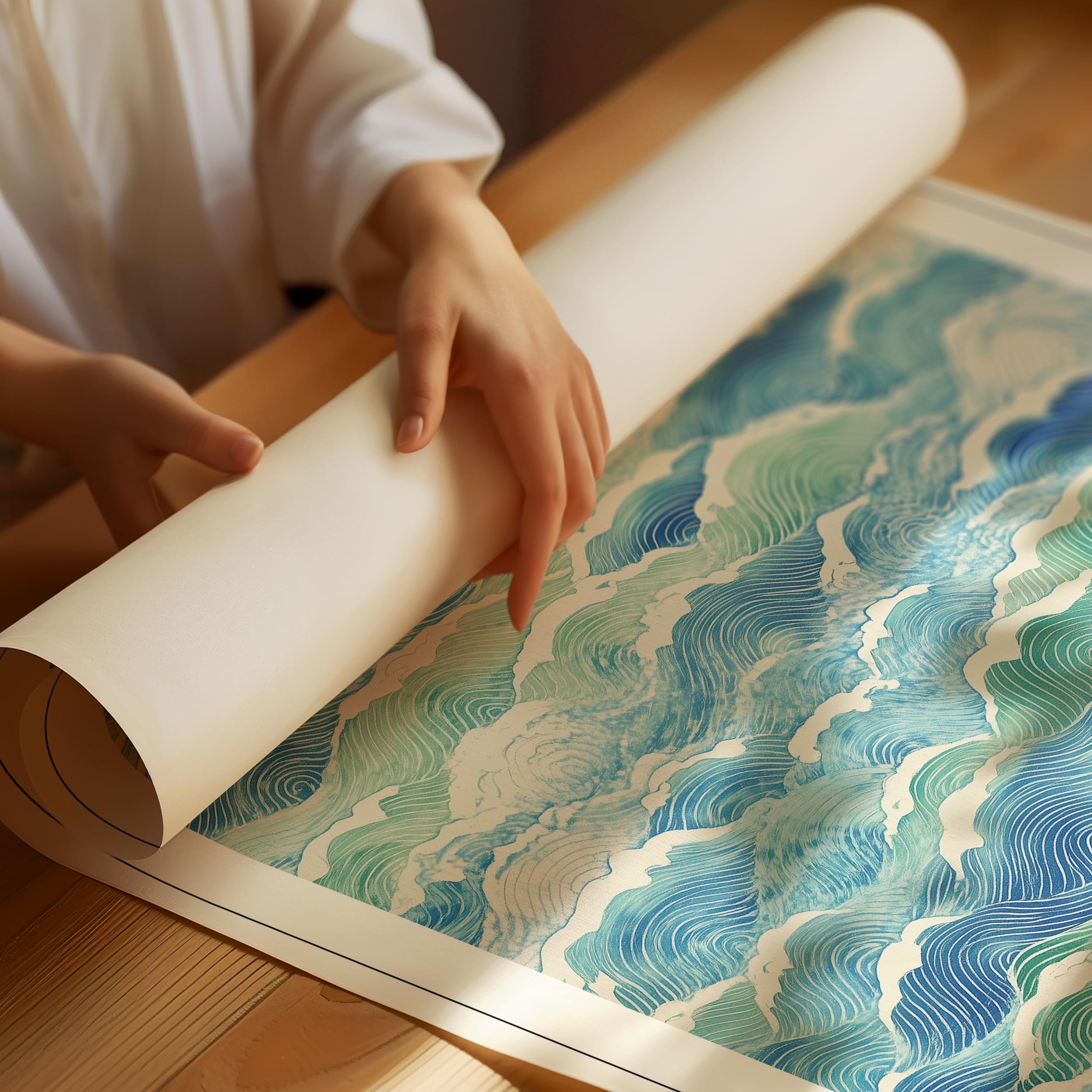 Japandi poster with flowing organic forms and gentle composition