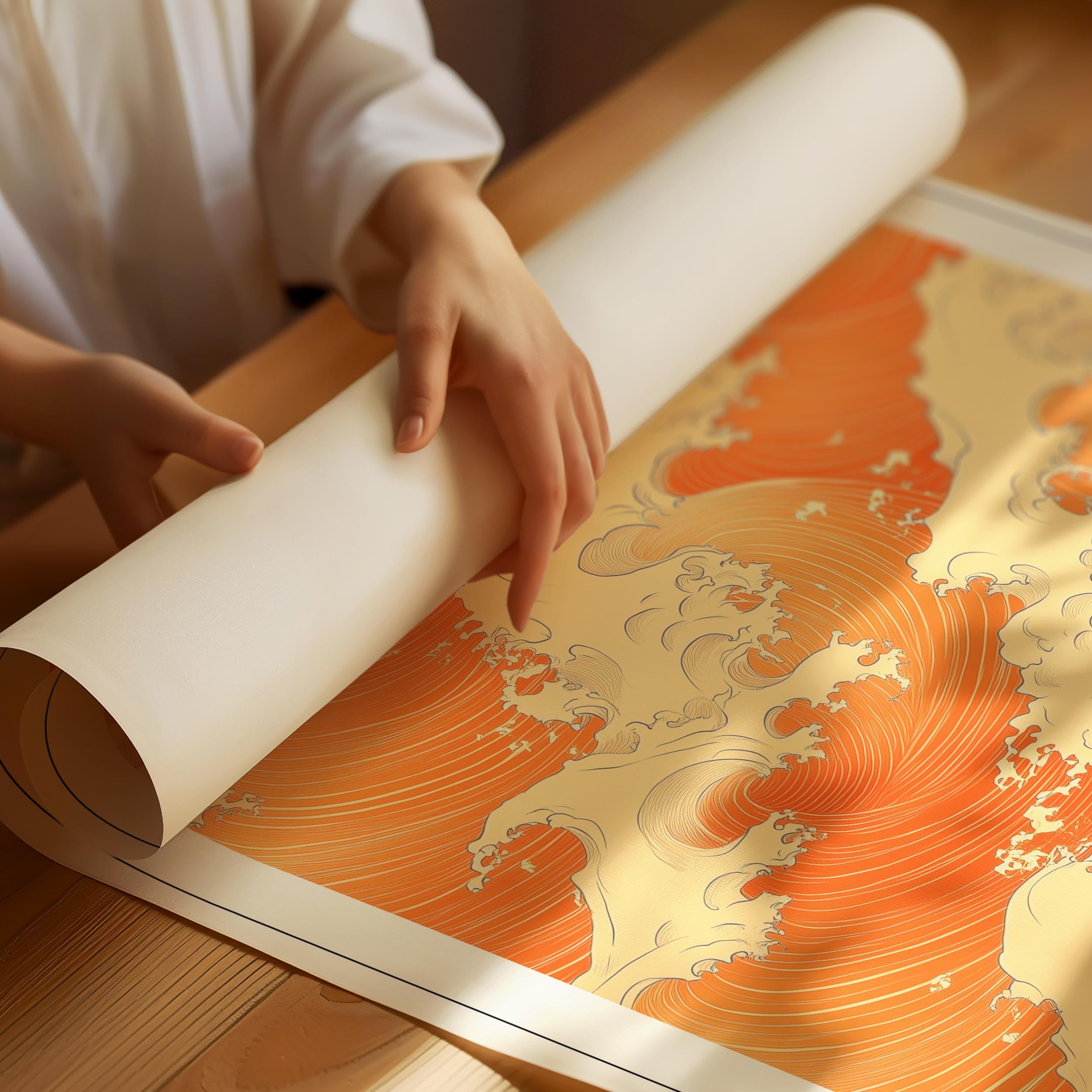 Japandi poster with harmonious shapes and soft warm tones