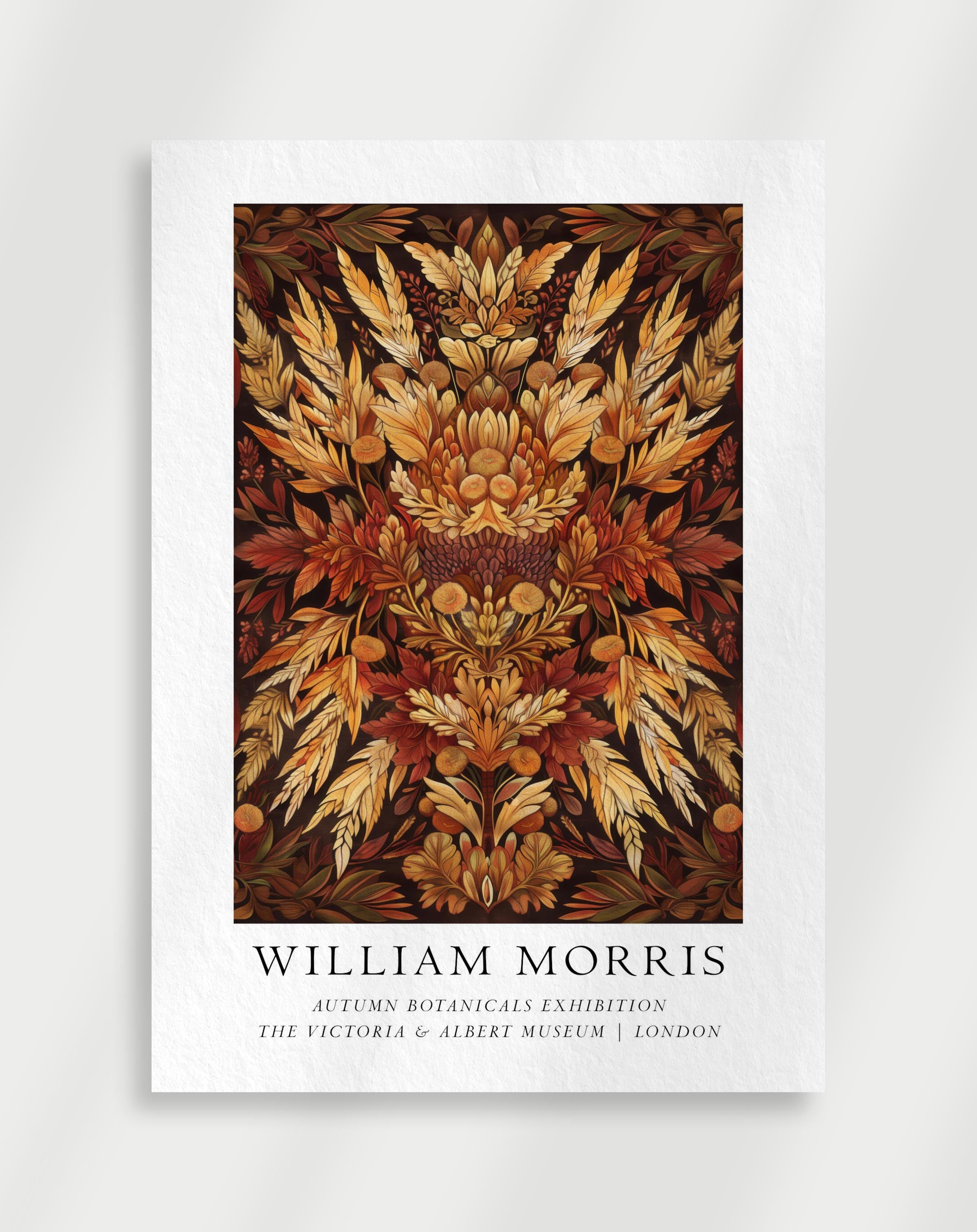 Classic botanical autumn wall art with rich foliage by William Morris
