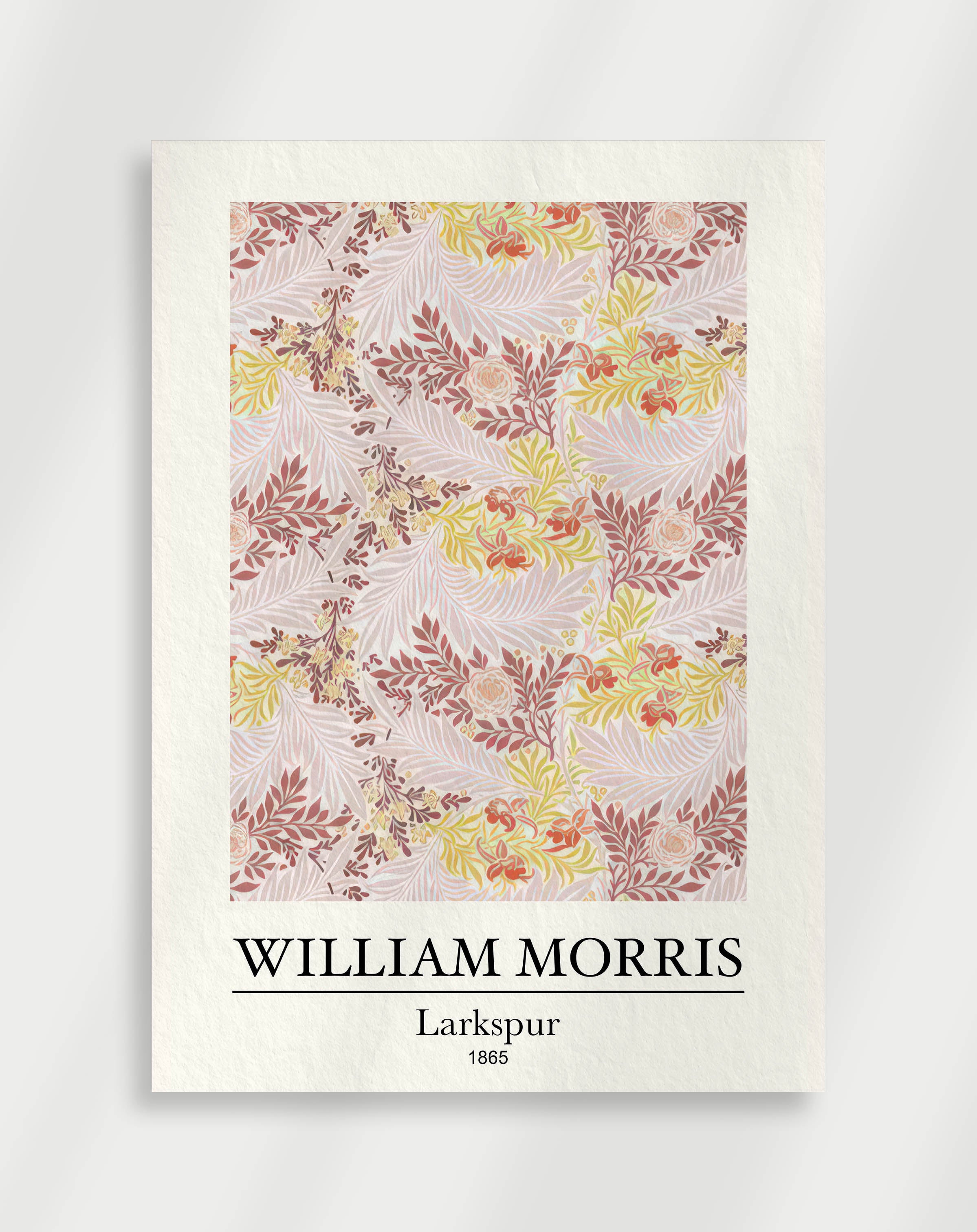 Classic larkspur floral wall art with intricate botanical design by William Morris