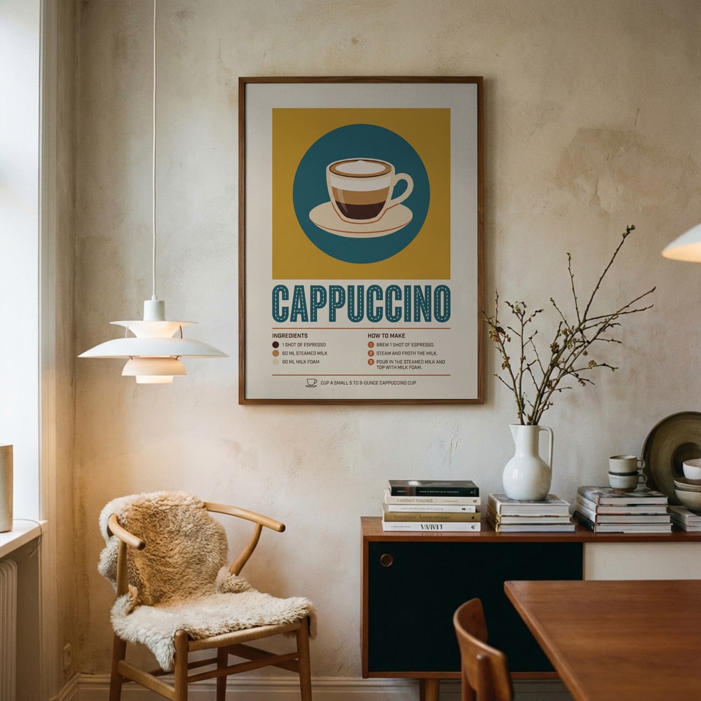 Poster mit Rezept für geschichteten Cappuccino
