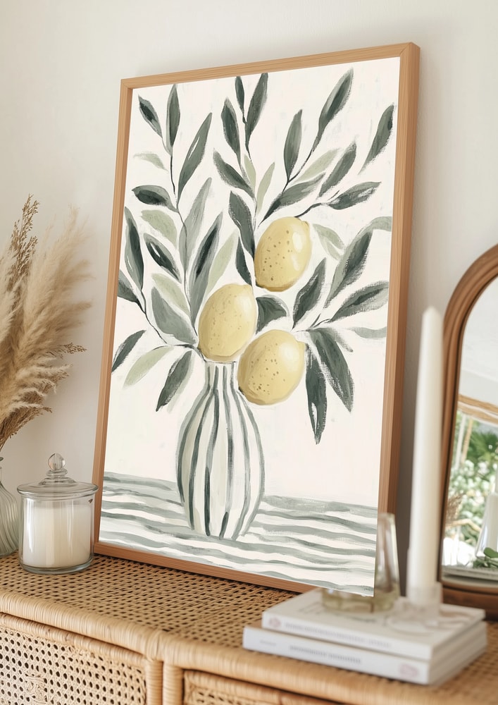 Fresh Lemons Striped Vase Poster