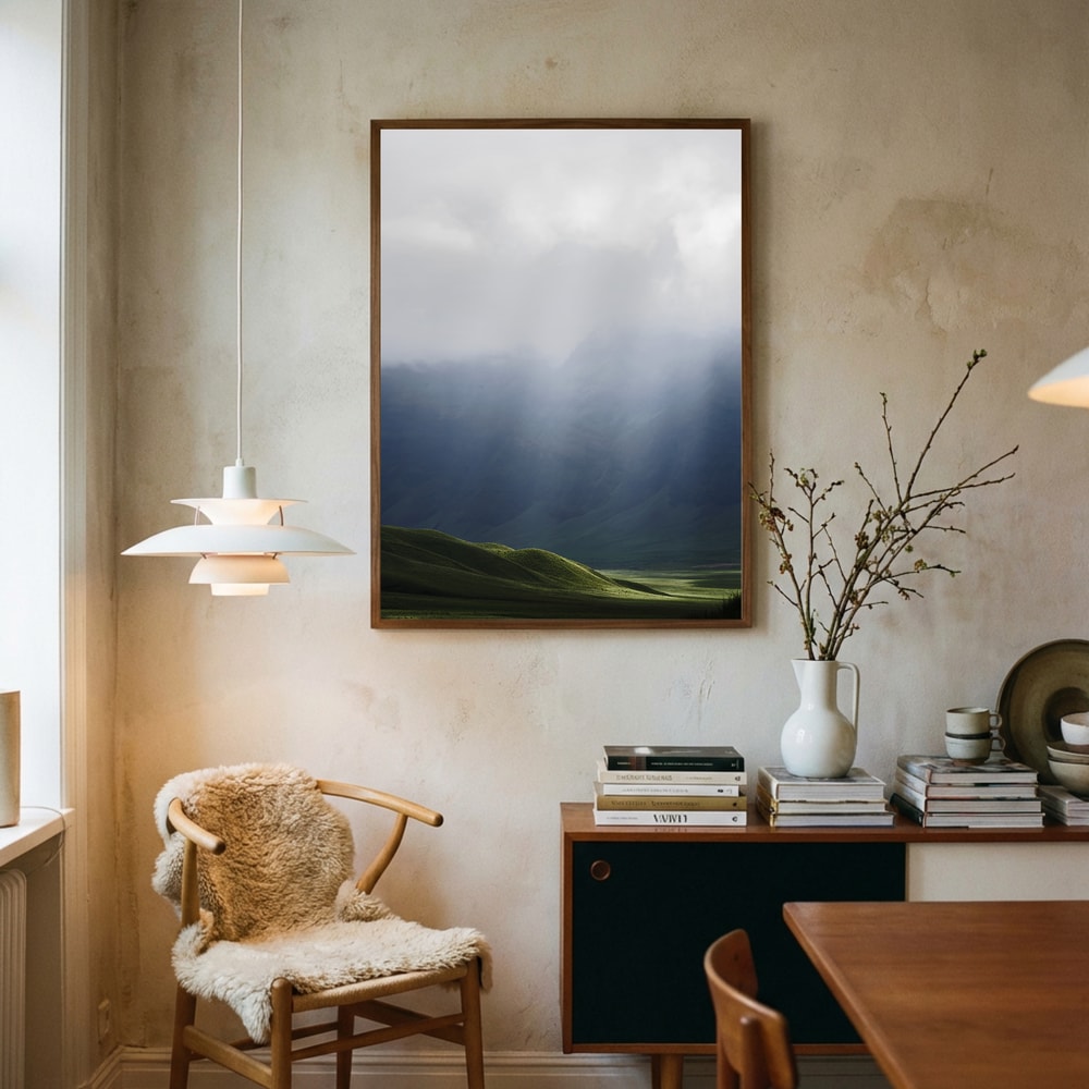 Misty Mountain Sunbeams Poster
