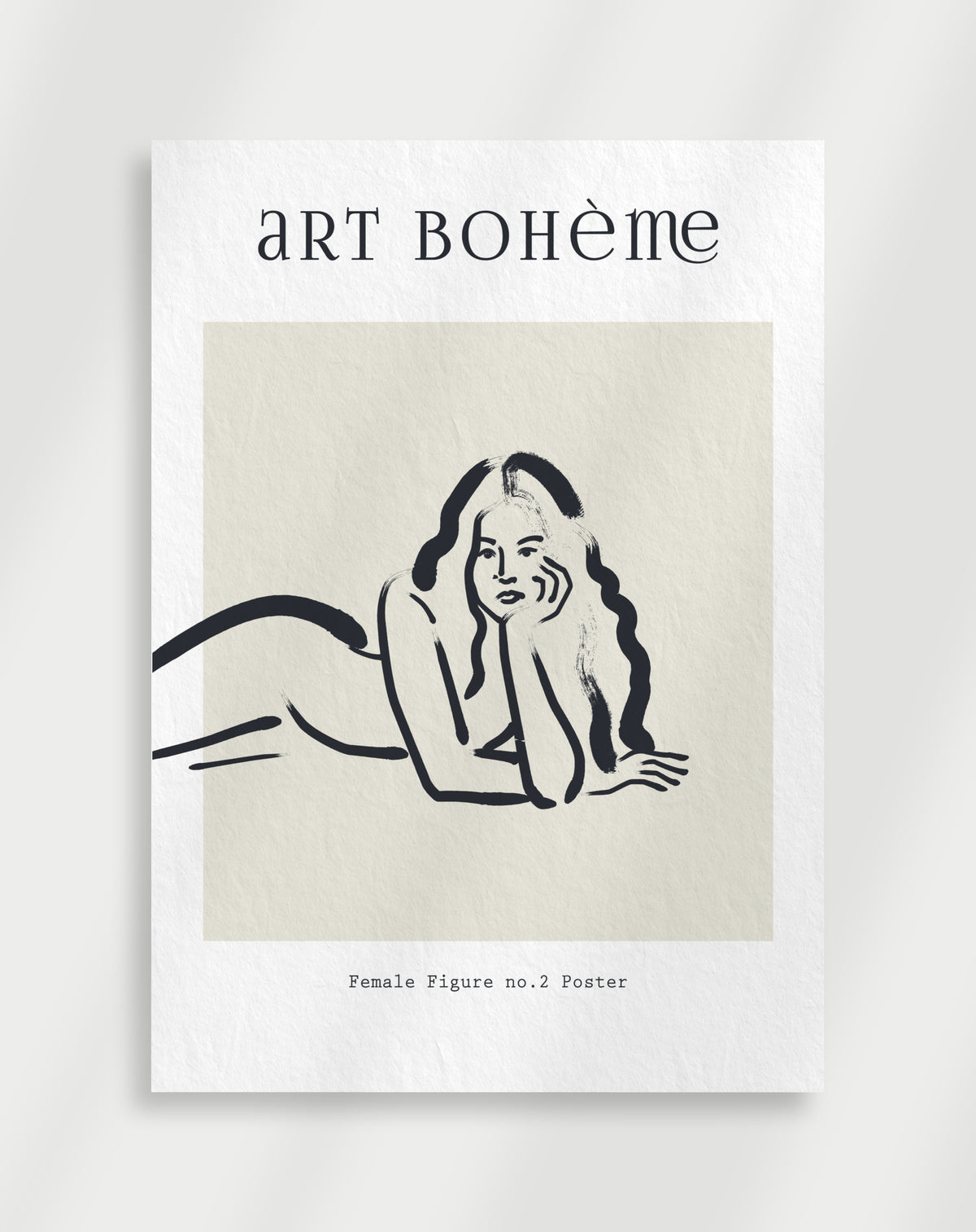 Art Boheme female figure poster with a black line drawing of a reclining woman with long hair labeled Art Boheme Female Figure no.2