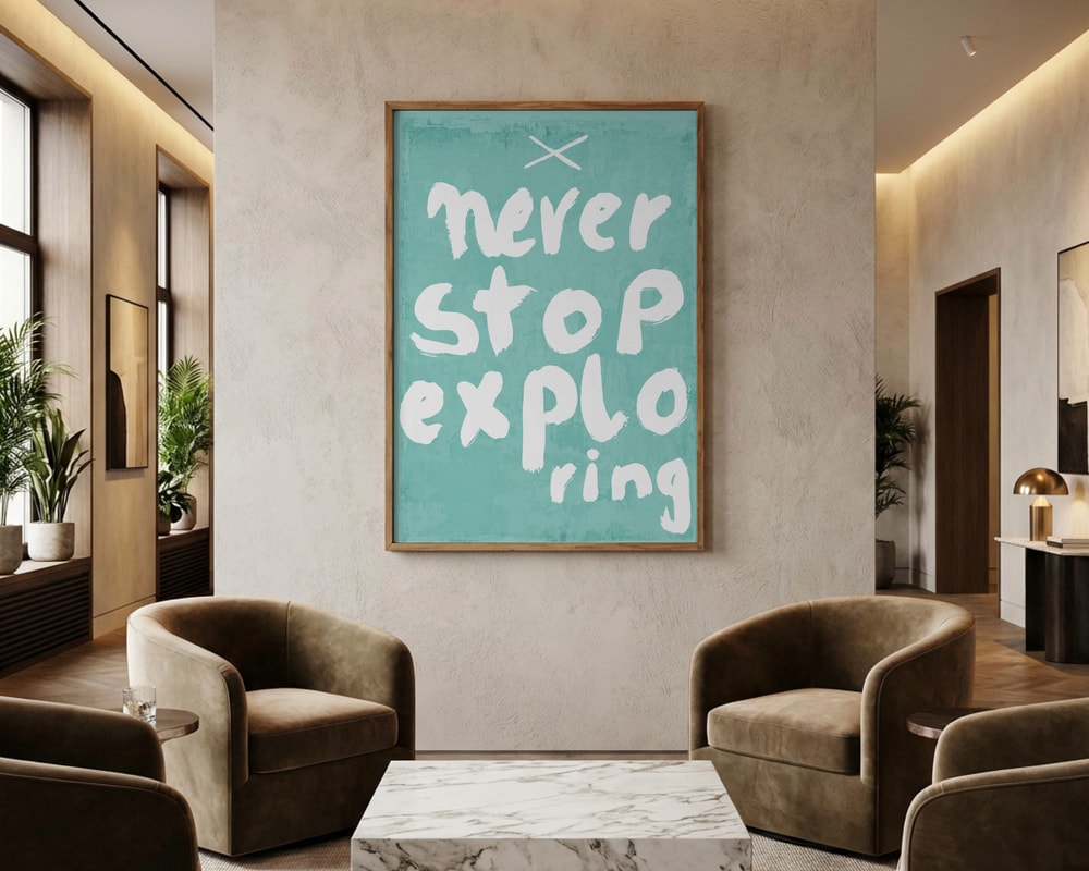 Texten Never Stop Exploring Poster