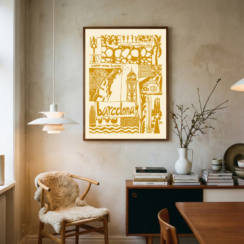 Illustrated Barcelona Landmarks Poster
