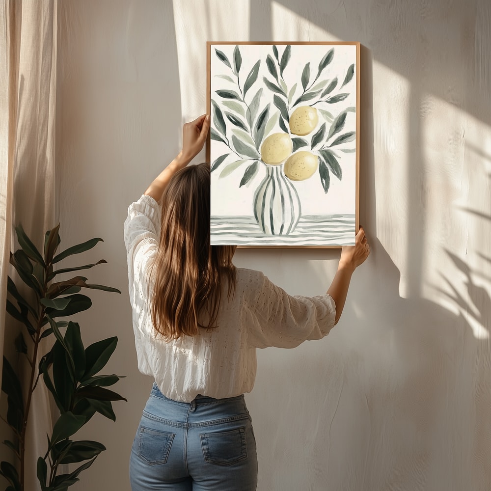 Fresh Lemons Striped Vase Poster