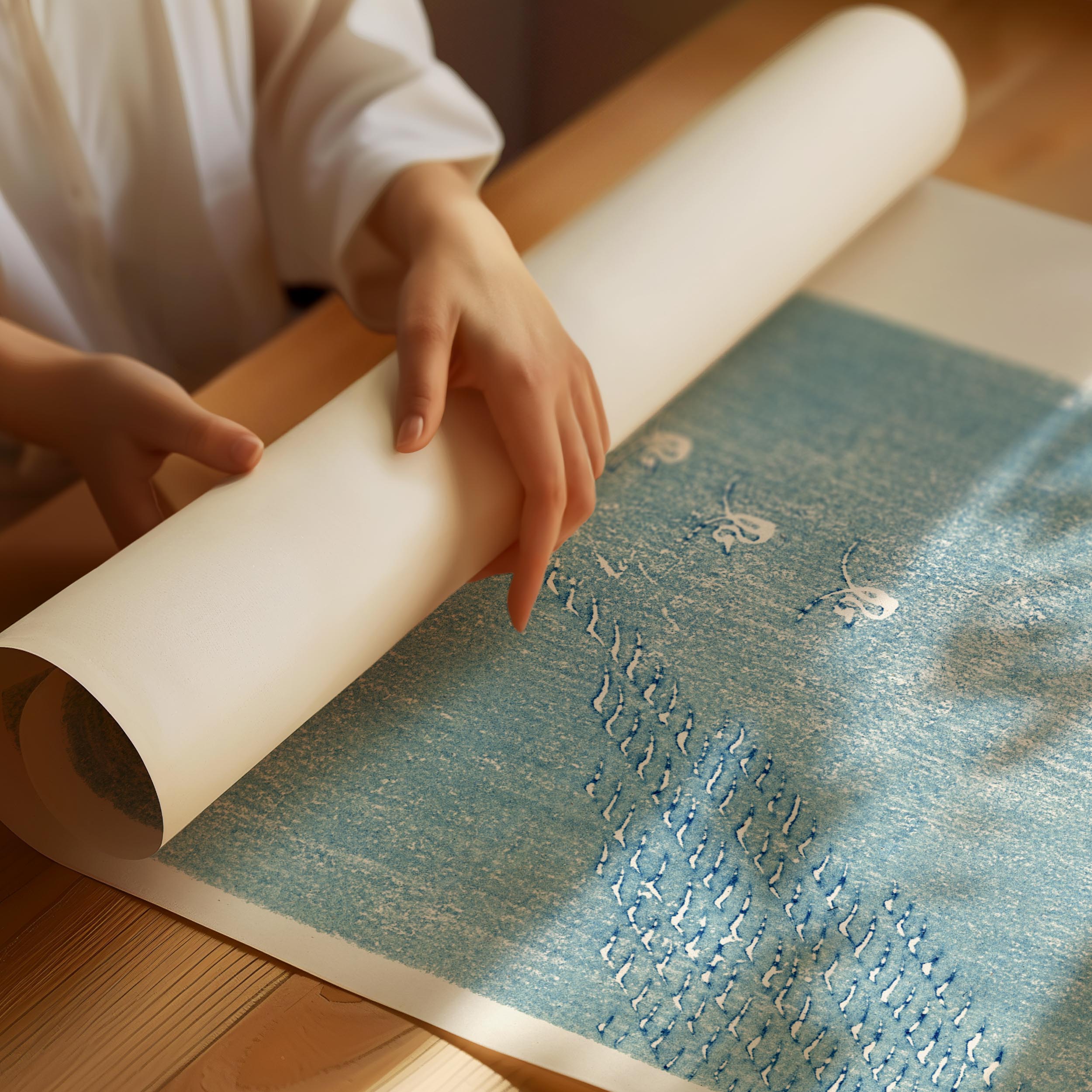 Blue Japandi poster with calm tones and clean abstract composition