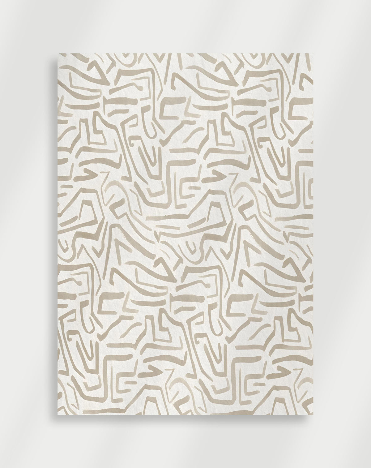 Boho abstract line pattern poster with an abstract pattern of beige irregular lines and shapes on a white background