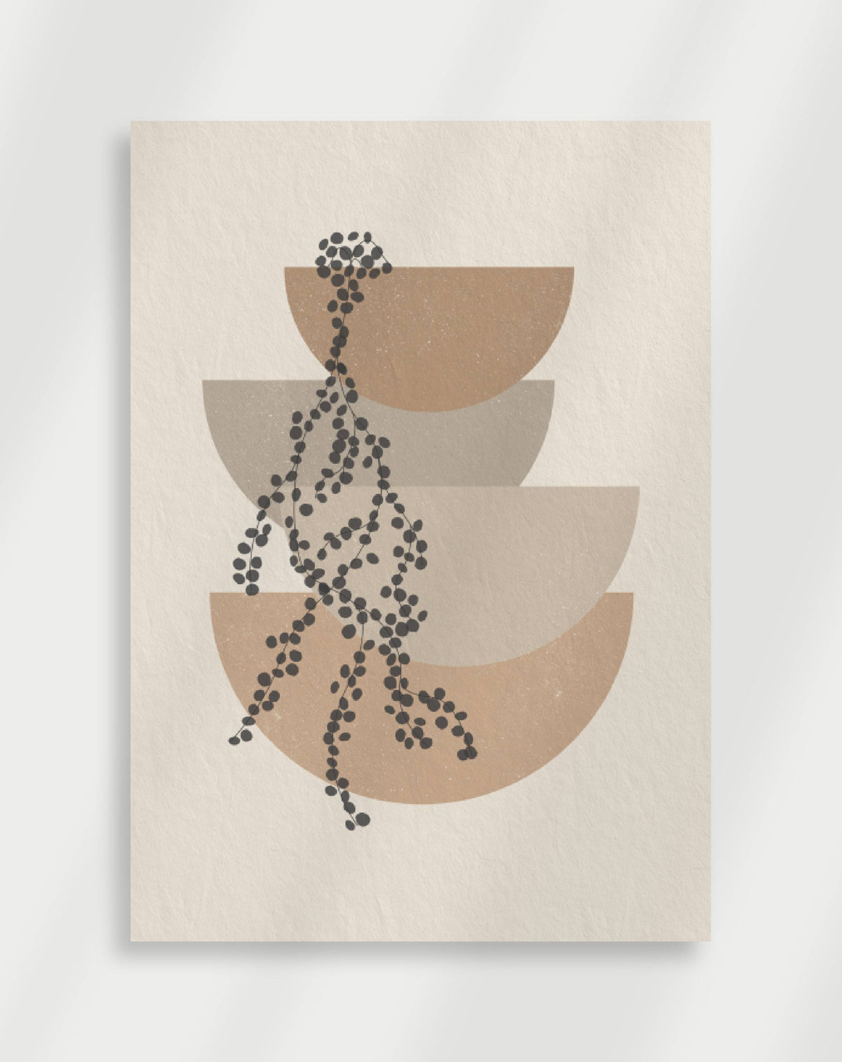 Boho arches dotted plant poster with a minimalist composition of stacked beige semi-circles and a black dotted plant