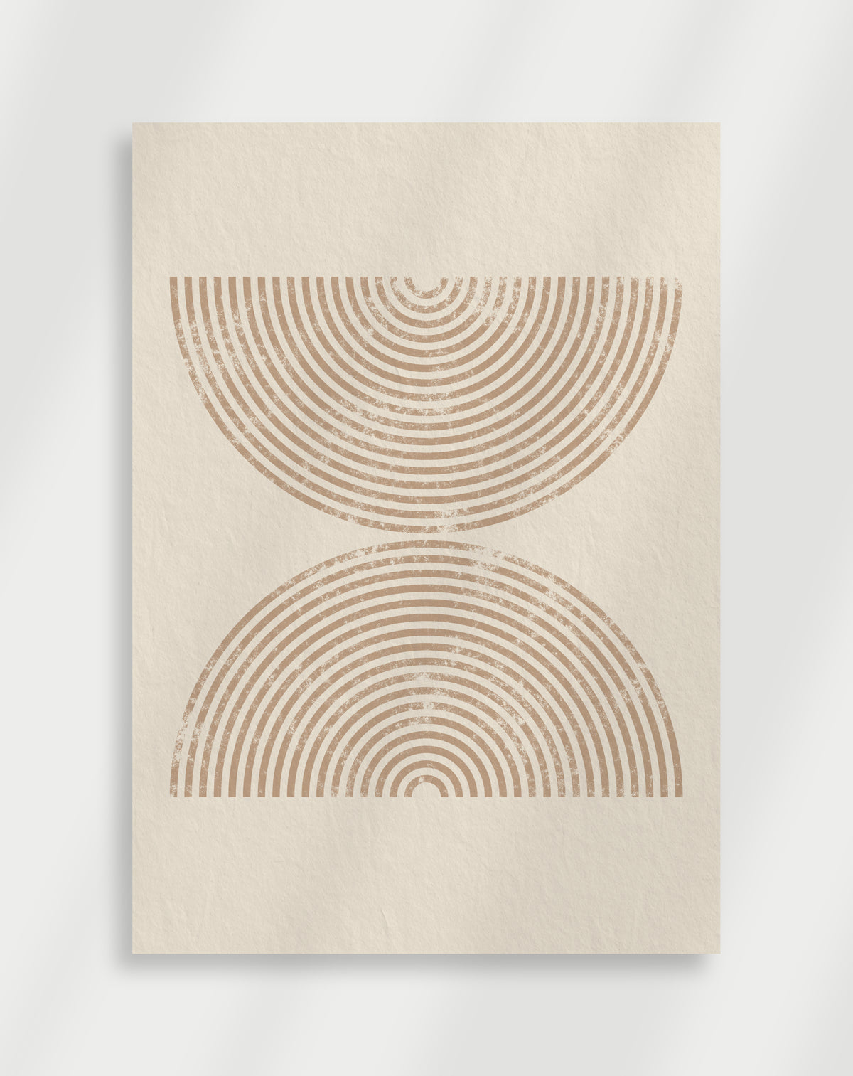 Boho beige double arches poster with a minimalist geometric composition of two beige concentric arches on a cream background