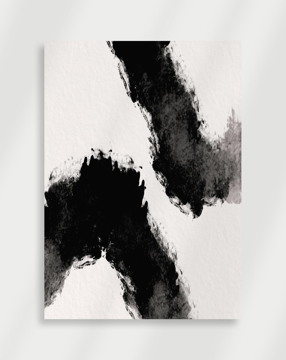Boho black brushstrokes poster with an abstract composition of bold black brushstrokes on a white background
