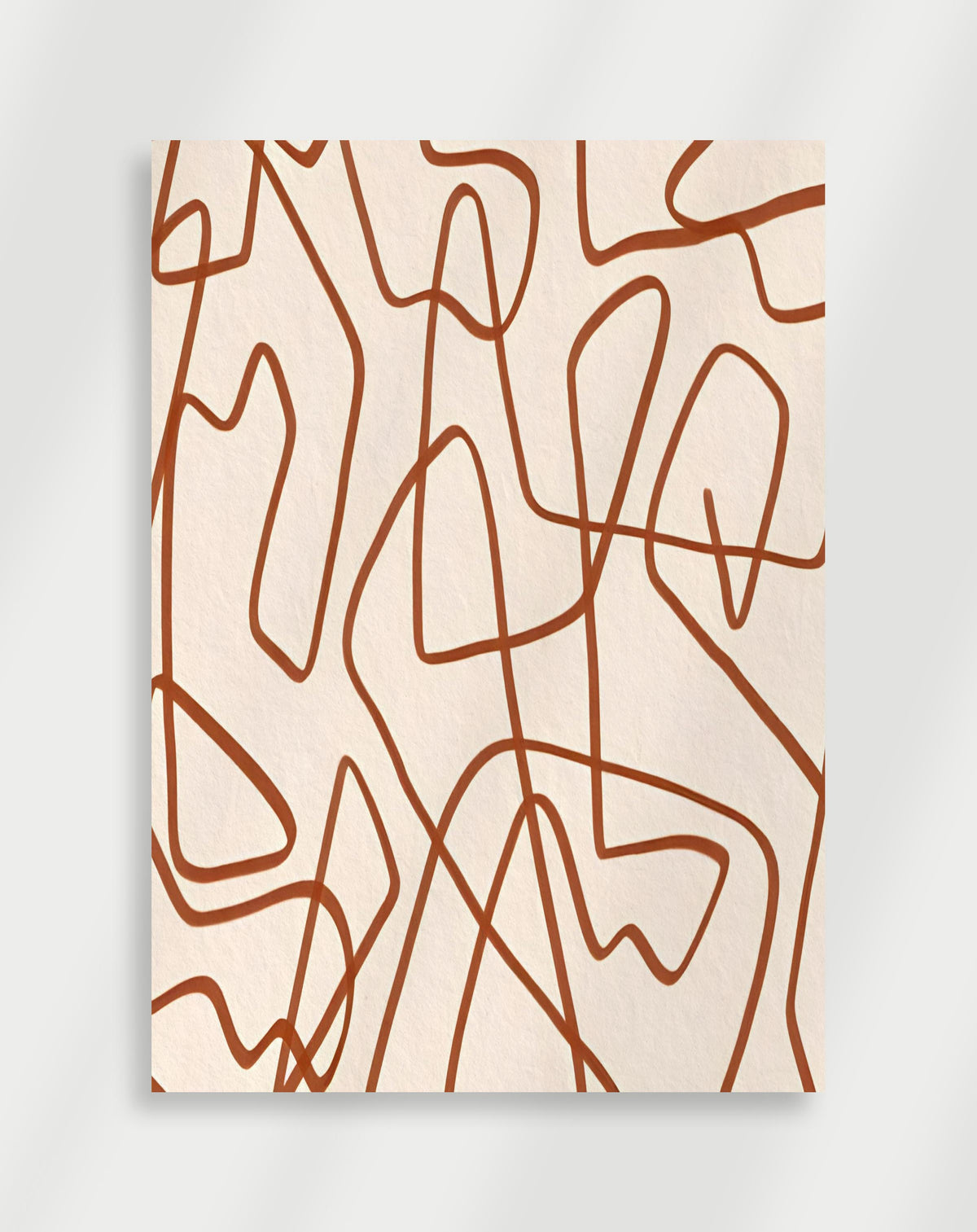 Boho organic lines terracotta poster with an abstract pattern of terracotta wavy organic lines on a cream background