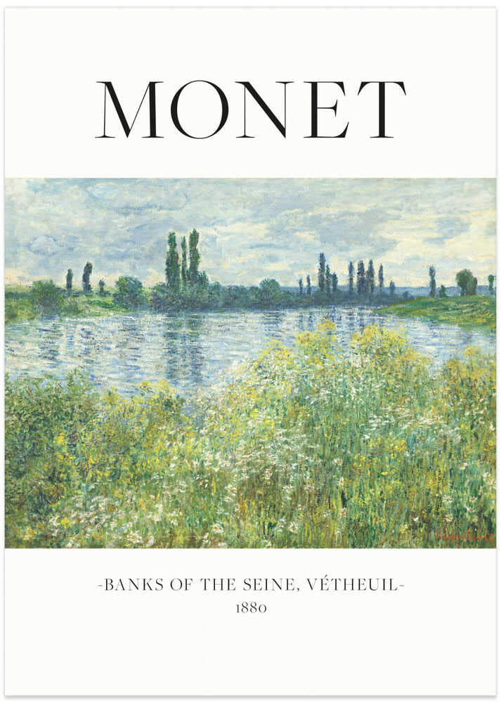 Claude Monet Banks of the Seine, Vetheuil poster with wildflowers by the river, 1880