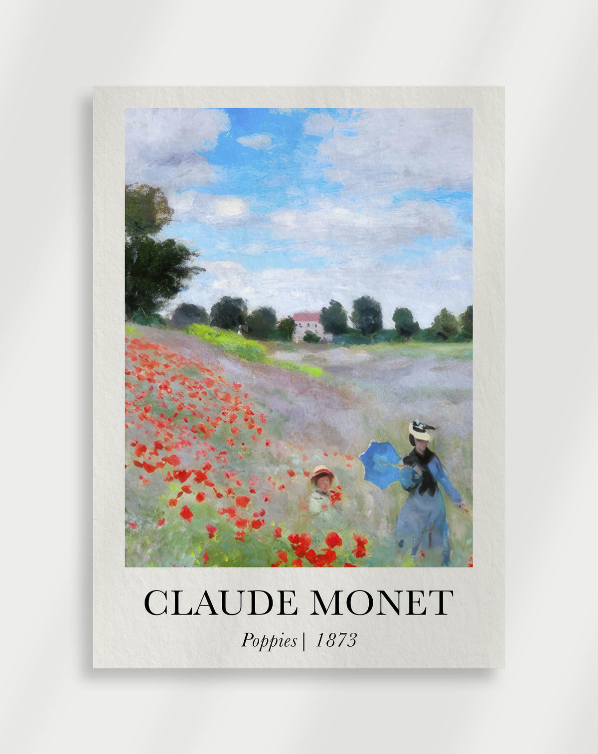 Poppy field landscape with soft brushstrokes and vivid red flowers by Claude Monet