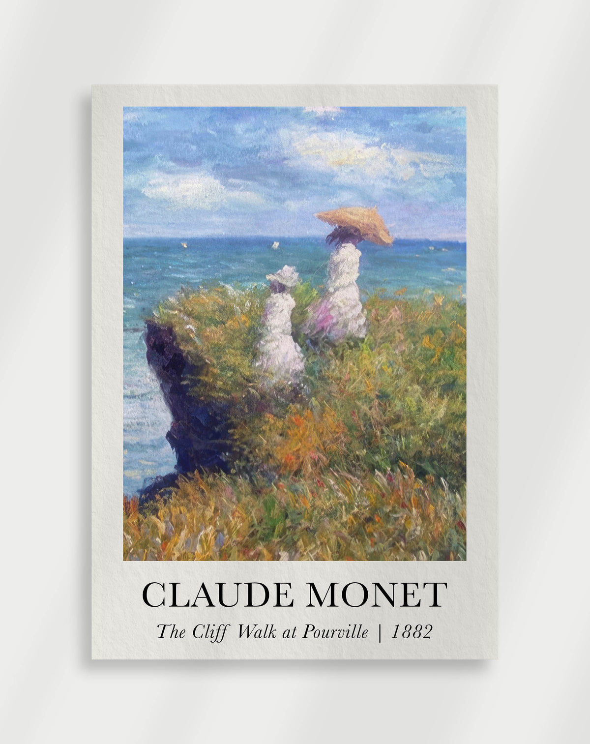 Figures walking along coastal cliffs with ocean views by Claude Monet