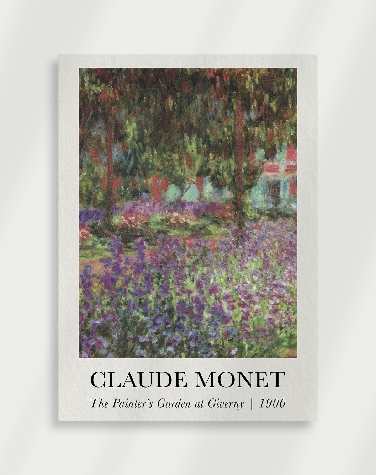 Lush garden scene with vibrant greenery and soft light by Claude Monet