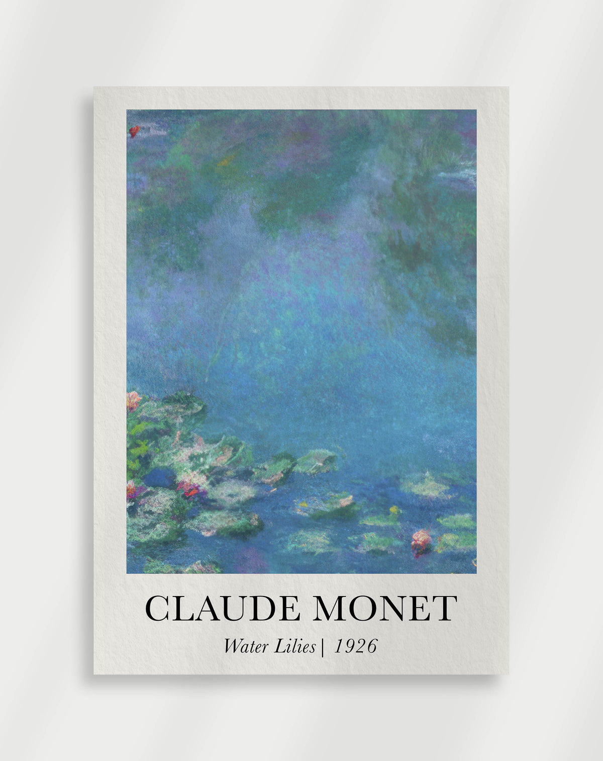 Claude Monet Water Lilies poster with a blue pond and pink lilies, 1926