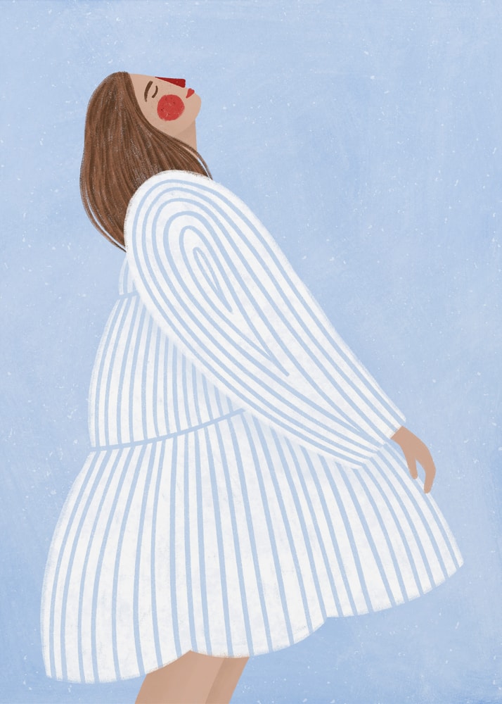 Joyful Woman Blue Stripes Poster