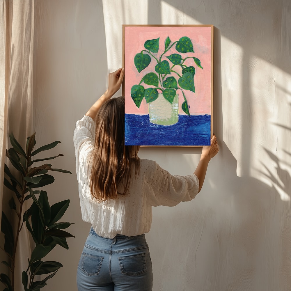 Plakat: Farverig stueplante i potte