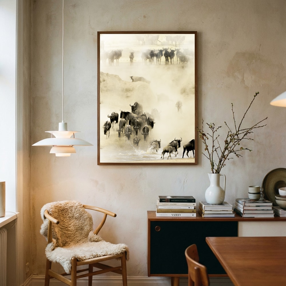 Wildebeest Migration Crossing Poster