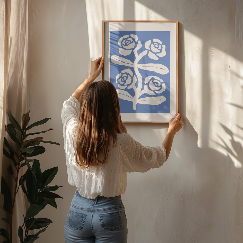 Abstrakt med blå rosor Poster