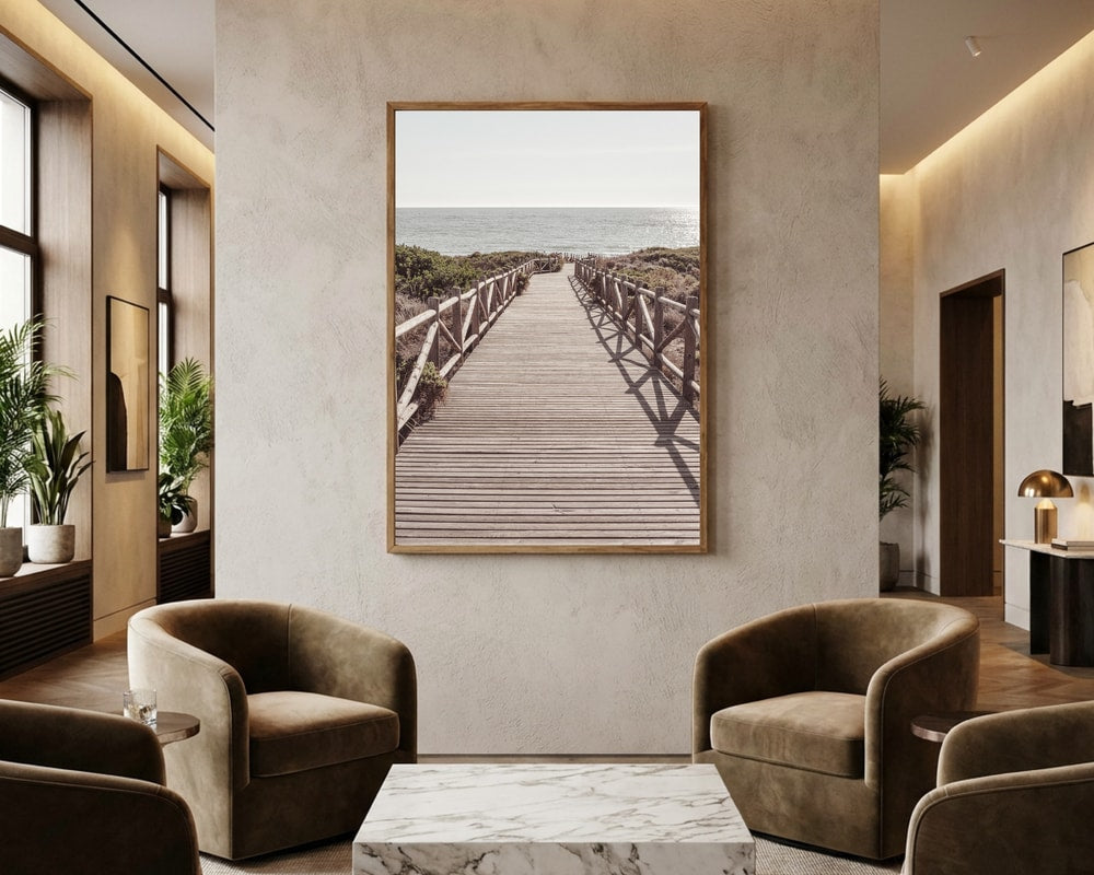 Strandpromenad längs kusten Poster