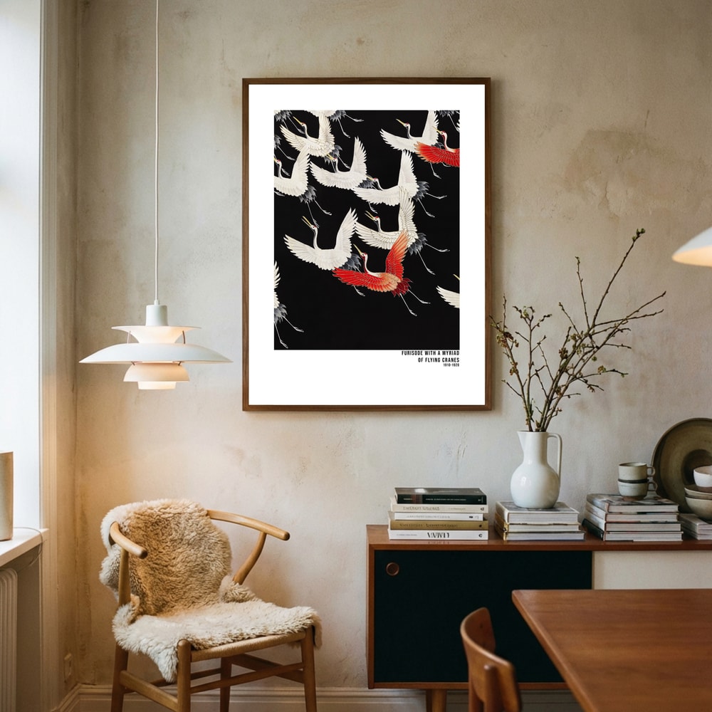 Furisode med en myriad av flygande tranor (1910–1920) Japansk Poster