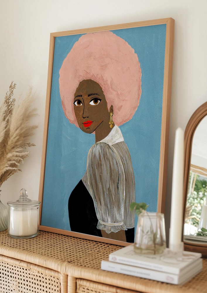 Stylish Pink Afro Woman Poster