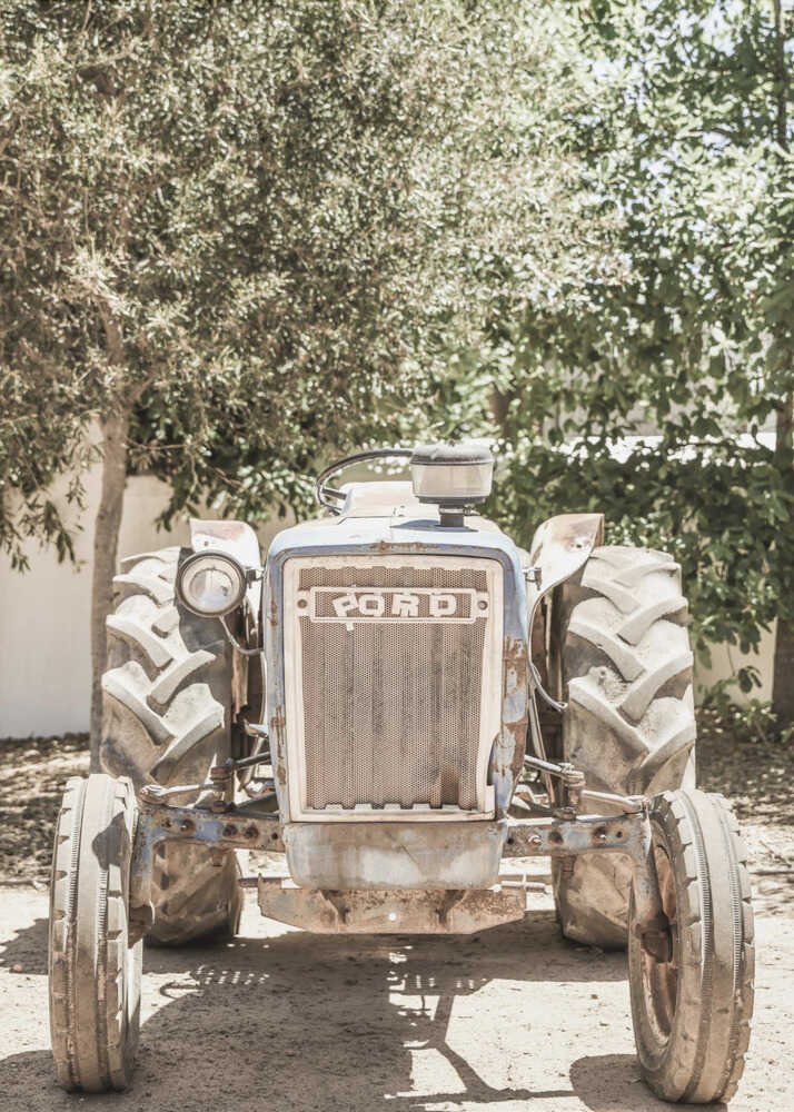 Ford tractor poster with a vintage blue and white Ford tractor