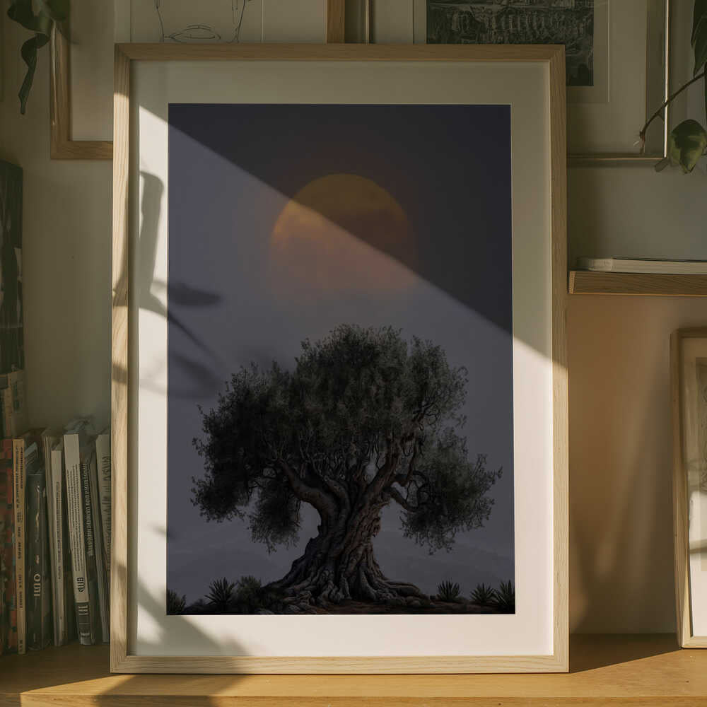 Måne med gammalt olivträd Poster