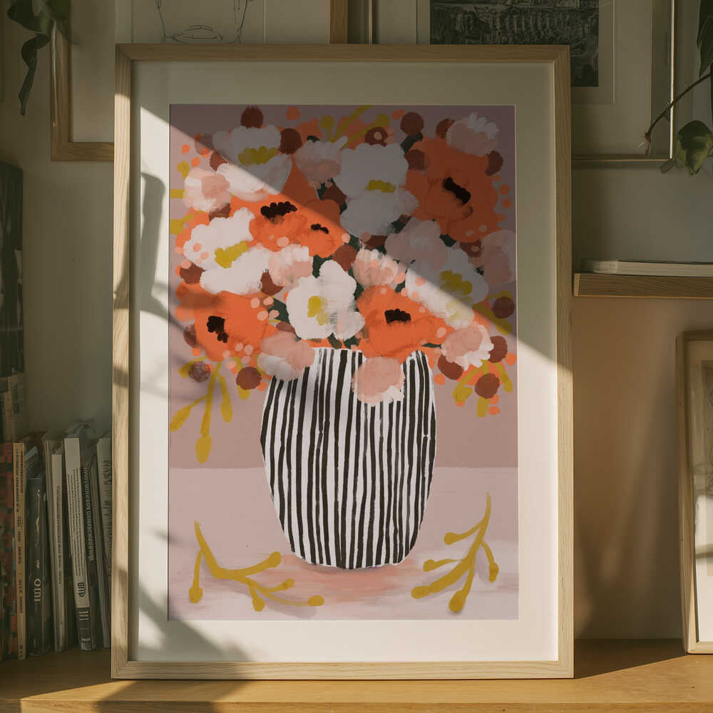 Stribet Vase Blomster Plakat