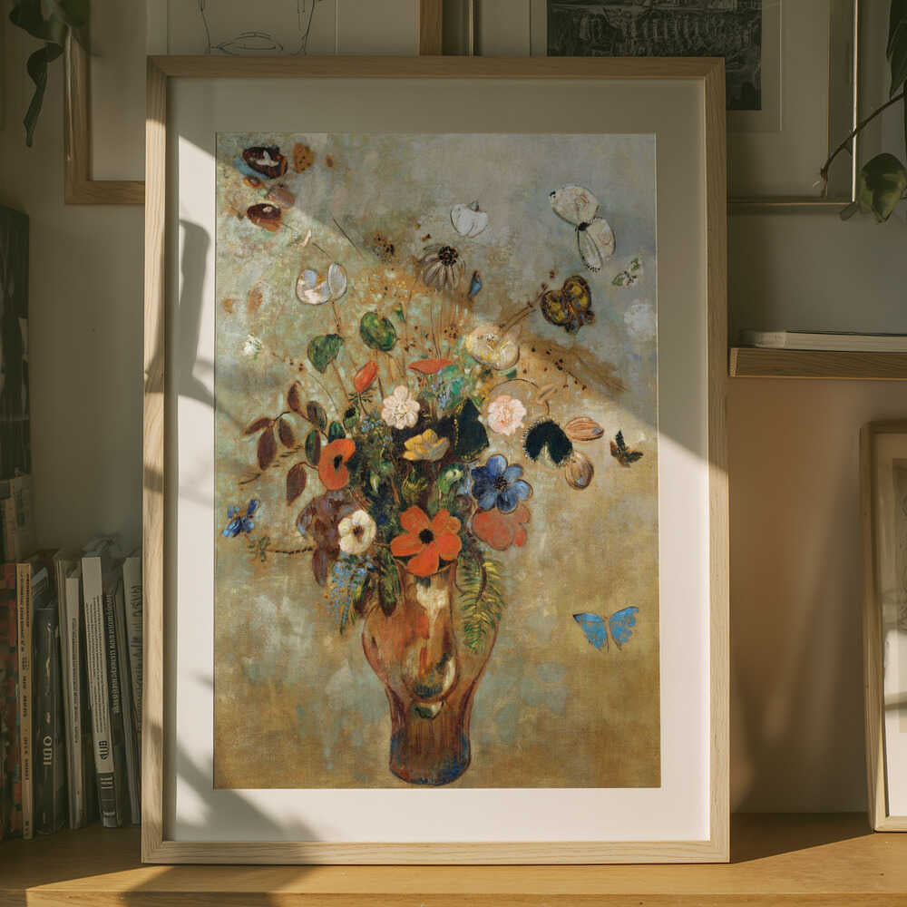 Stilleben med blomsterplakat