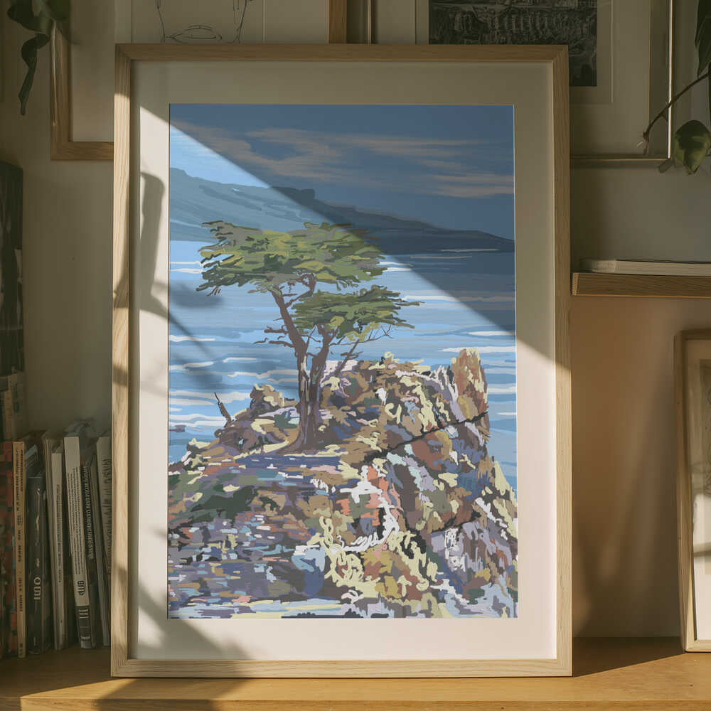 Ensam Cypress med Havsutsikt Poster