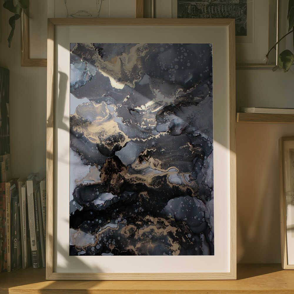 flytande abstrakt bläck i guld Poster 